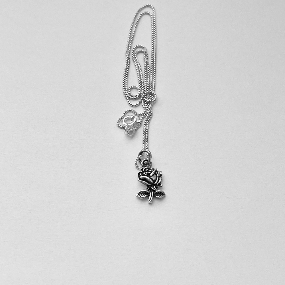 Sterling Silver Small Single Stem Rose Necklace, … - image 3